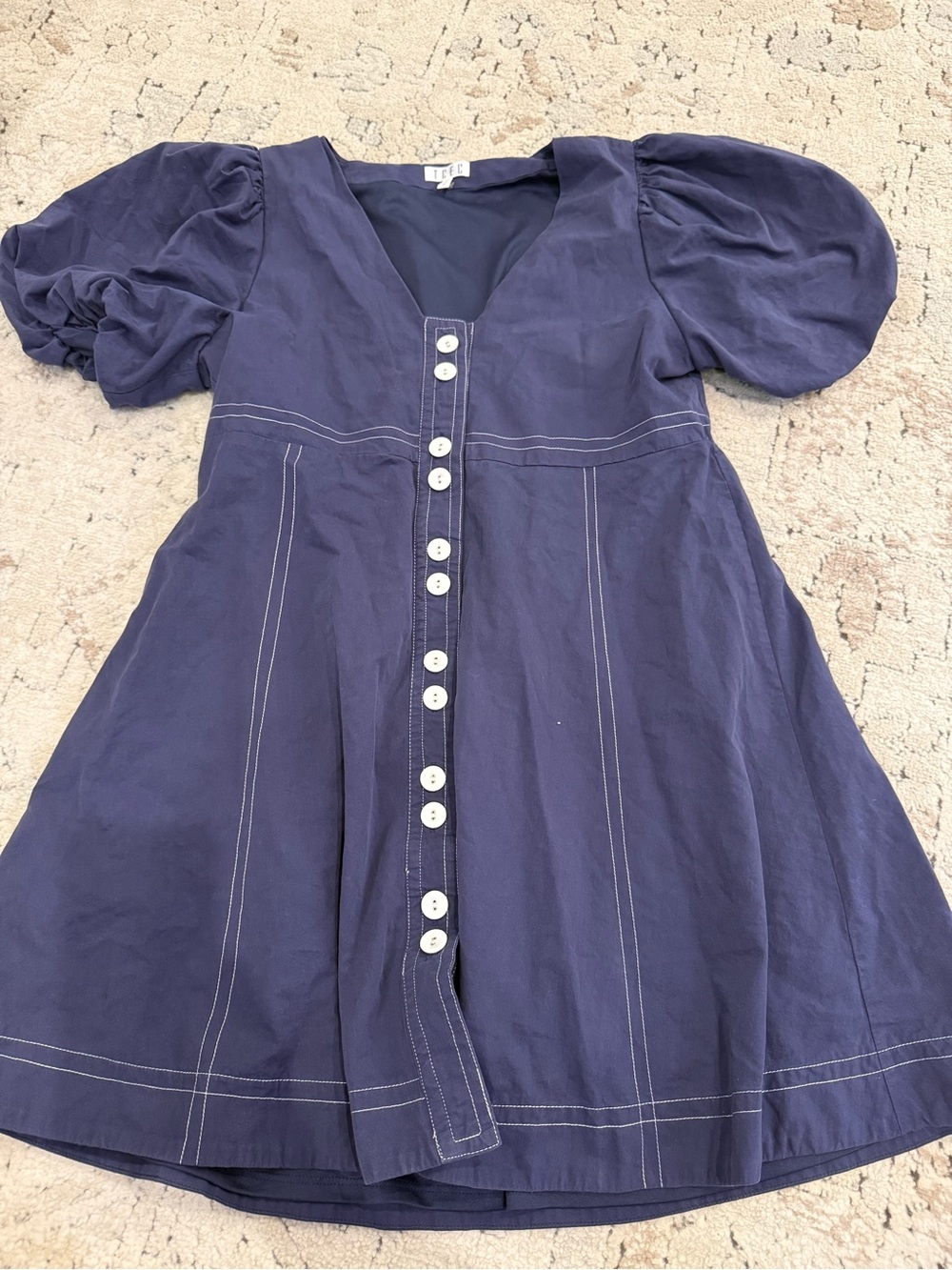 TCEC Navy Blue Puff Sleeve Button-Front Dress
